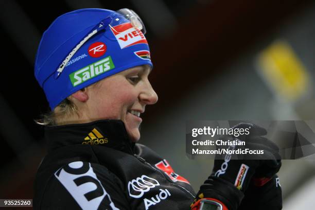 Martina Beck of Germany prepares the ammunition during a training session ahead of the E.ON Ruhrgas IBU Biathlon World Cup on December 1, 2009 in...