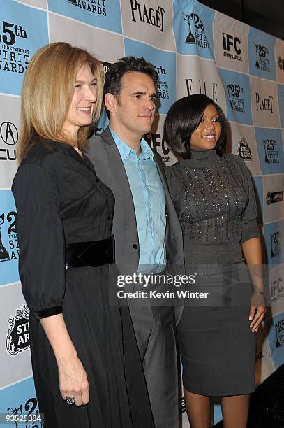 Executive director of Film Independent Dawn Hudson, actor Matt Dillon and actress Taraji P. Henson attend the 25th Film Independent Spirit Award...