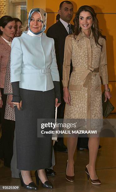 Jordan's Queen Rania and Turkish First Lady Hayrunnisa Gul visit a children's museum in Amman on December 1, 2009. Turkish President Abdullah Gul and...