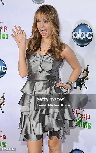 Actress Debby Ryan attends the Los Angeles Premiere of Disney's "Prep & Landing" at the El Capitan Theatre on November 16, 2009 in Hollywood,...