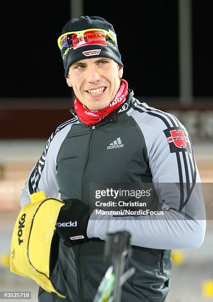 Arnd Peiffer of Germany smiles after a training session ahead of the E.ON Ruhrgas IBU Biathlon World Cup on December 1, 2009 in Ostersund, Sweden.