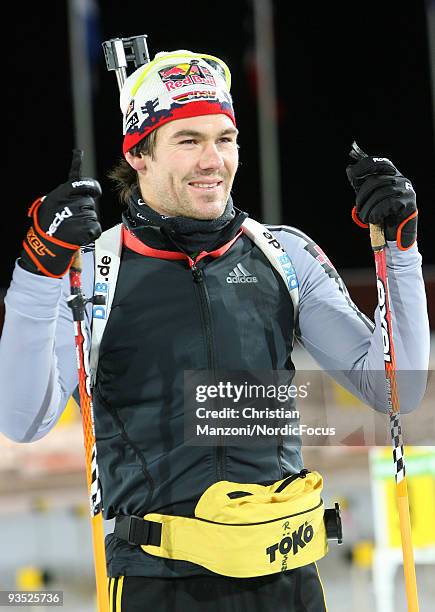 Michael Roesch of Germany smiles after a training session ahead of the E.ON Ruhrgas IBU Biathlon World Cup on December 1, 2009 in Ostersund, Sweden.