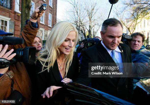 Michaele and Tareq Salahi leave the Halcyon House in Georgetown on December 1, 2009 in Washington, DC. The couple are under investigation for...