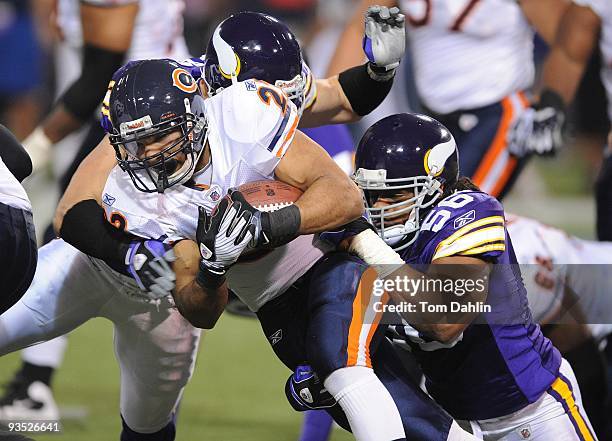 Matt Forte of the Chicago Bears carries the ball during an NFL game against the Minnesota Vikings at the Mall of America Field at Hubert H. Humphrey...