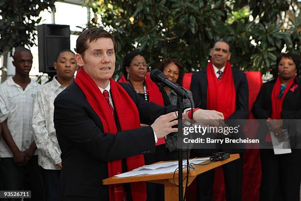 Colin Brady, Director of Business Development for participates in the press conference at Garfield Park Conservatory to raise awareness of AIDS in...