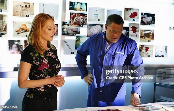 Appendicitement" -- Catherine and Dr. Langston review the evidence in the case of a double homicide at a biker bar, on CSI: CRIME SCENE...