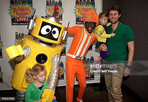 Actor Jon Heder and guests pose during the Yo Gabba Gabba! : "There's A Party In My City" Live at The Shrine Auditorium on November 15, 2009 in Los...