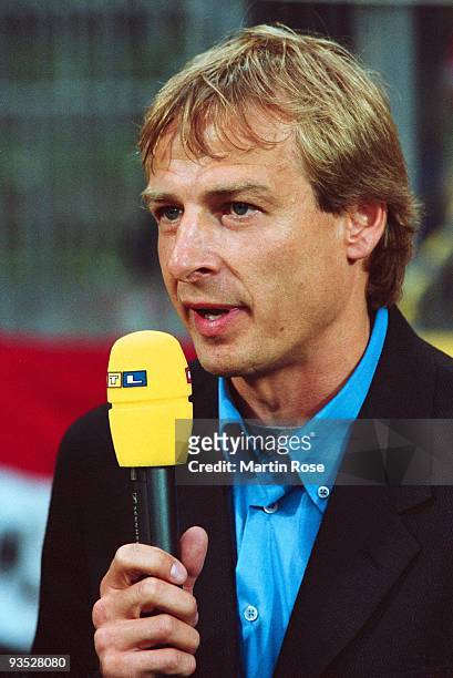 Juergen Klinsmann is pictured during the Champions League match between Bayer 04 Leverkusen and Manchester United on 30. April, 2002 in Leverkusen,...