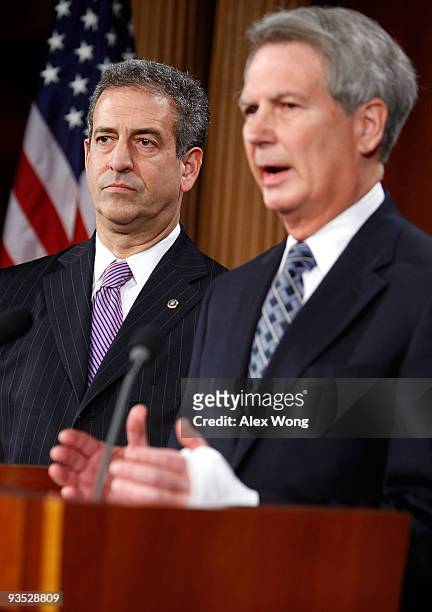 Rep. Walter Jones speaks as Sen. Russell Feingold listens during a news conference on Capitol Hill December 1, 2009 in Washington, DC. The...