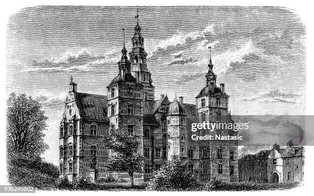 castle rosenburg in copenhagen - palace garden stock illustrations