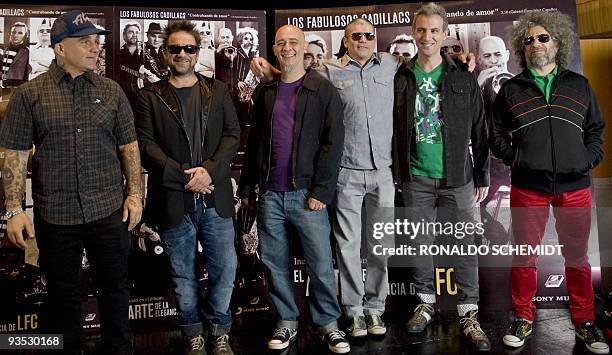 The members of the Argentine band "Los Fabulosos Cadillacs" pose for photographers during the presentation of their new album called "El Arte de la...