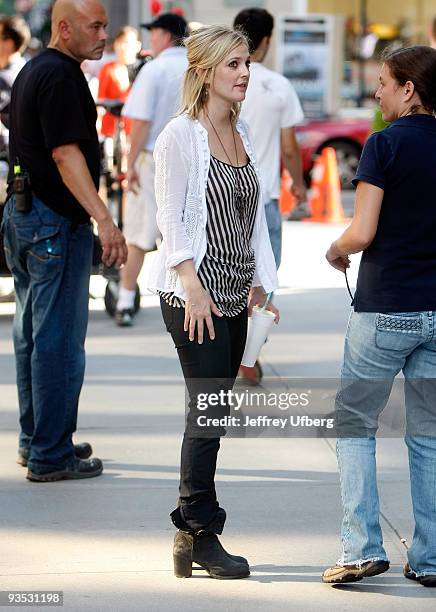 Actress Drew Barrymore seen on location for "Going the Distance" on the streets of Manhattan on August 14, 2009 in New York City.