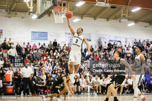 Cassius Stanley of the Sierra Canyon Trailblazers goes up for a layup against the Bishop Montgomery Knights for the CIF Open Division Regional...