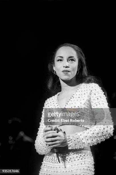 British singer-songwriter Sade performing at the Paramount Theater at Madison Square Garden in New York City, 22nd March 1993.