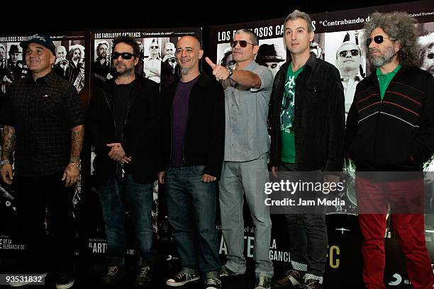 Members of the Argentinean band Los Fabulosos Cadillacs pose for photographers during the launch of their new album 'El Arte de la Elegancia' on...