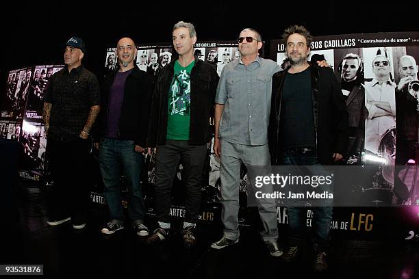 Members of the Argentinean band Los Fabulosos Cadillacs pose for photographers during the launch of their new album 'El Arte de la Elegancia' on...