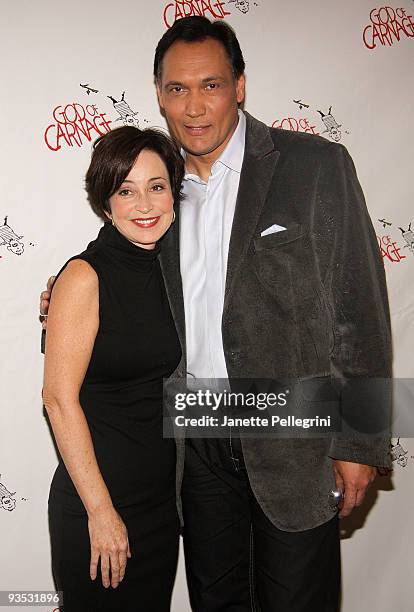 Annie Potts and Jimmy Smits attend a meet and greet with the cast of Broadway's "God of Carnage" at Etcetera Etcetera on December 1, 2009 in New York...