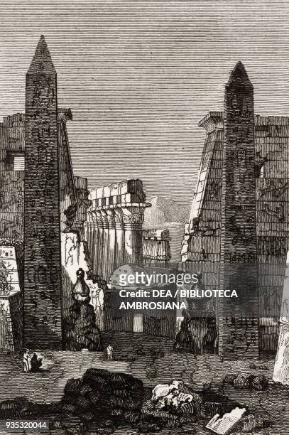 Obelisks of Luxor, Egypt, engraving from L'album, giornale letterario e di belle arti, Saturday, August 9 Year 1.