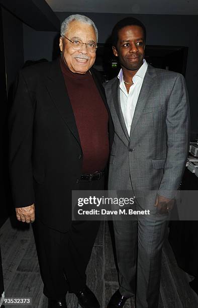 James Earl Jones and Adrian Lester attend the afterparty following the press night of 'Cat On A Hot Tin Roof', at the Paramount Club on December 1,...