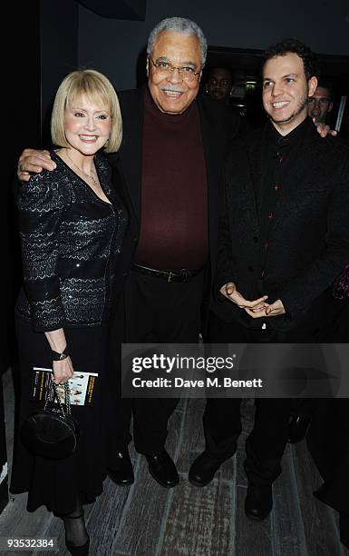 James Earl Jones with his wife and son attend the afterparty following the press night of 'Cat On A Hot Tin Roof', at the Paramount Club on December...