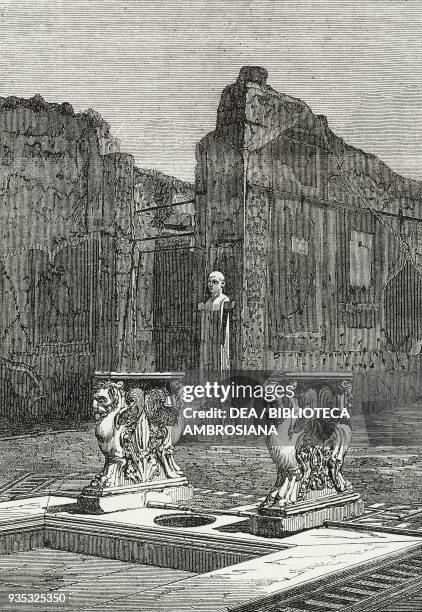 Interior of the house of Cornelius Rufus, Pompeii archaeological site, Italy, illustration from the magazine The Illustrated London News, volume XLV,...