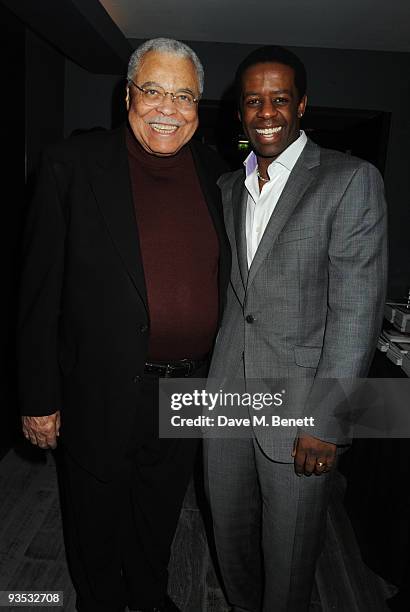 James Earl Jones and Adrian Lester attend the afterparty following the press night of 'Cat On A Hot Tin Roof', at the Paramount Club on December 1,...
