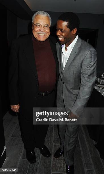 James Earl Jones and Adrian Lester attend the afterparty following the press night of 'Cat On A Hot Tin Roof', at the Paramount Club on December 1,...