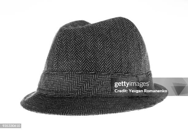 gray felt hat isolated on white background - bowler hat stock pictures, royalty-free photos & images