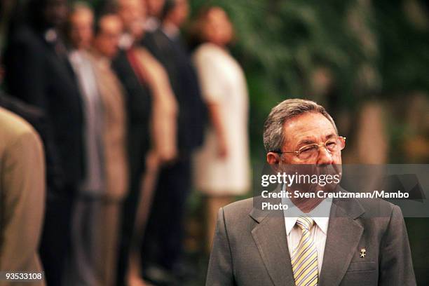 President Raul Castro of Cuba, brother of Revolution leader Fidel Castro, attends the official welcome ceremony for President Jakaya Mrisho Kikwett...
