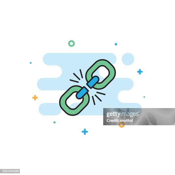 broken link flat line icon - broken chain stock illustrations