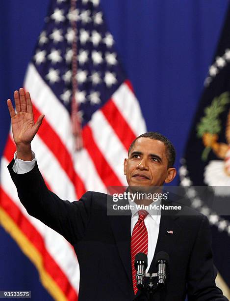 President Barack Obama greets cadets before speaking at the U.S. Military Academy at West Point on December 1, 2009 in West Point, New York....