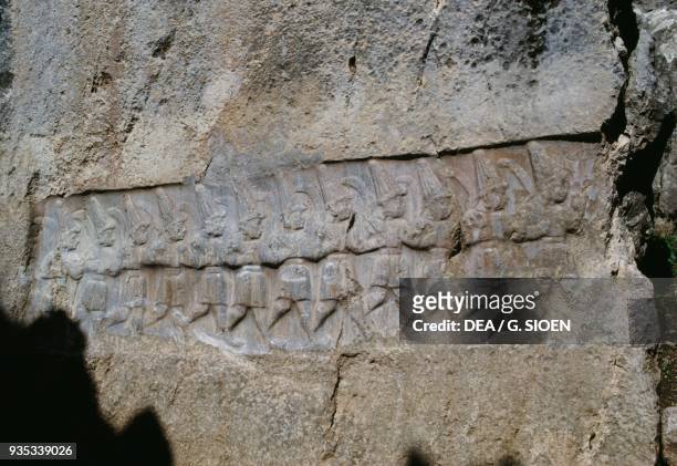 The Twelve Gods, 1250-1220 bC, detail, relief in the sanctuary of Yazilikaya, Chamber B , Hattusa , Bogazkale, Turkey. Hittite civilisation, 13th...