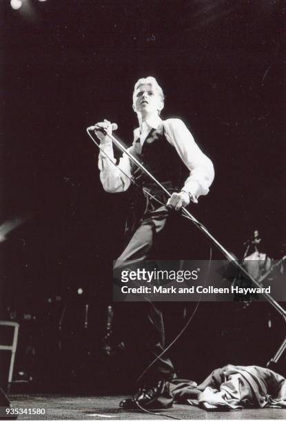 David Bowie performs on stage on the Isolar tour at Ahoy, Rotterdam, Netherlands, May 1976.