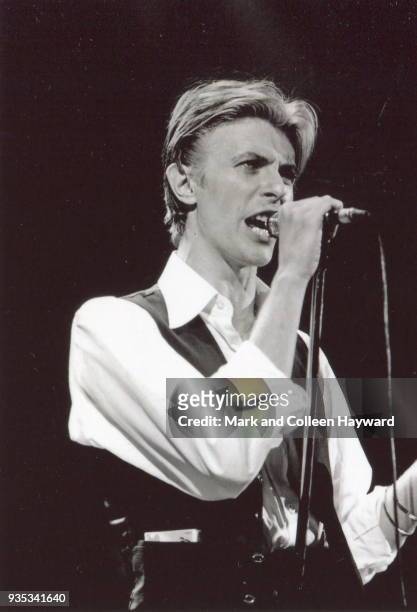 David Bowie performs on stage on the Isolar tour at Ahoy, Rotterdam, Netherlands, May 1976.