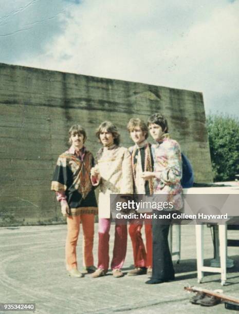 The Beatles during filming for surreal comedy television film 'Magical Mystery Tour' West Malling Air Station in Maidstone, Kent, United Kingdom,...