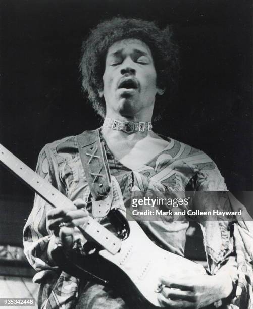 American musician Jimi Hendrix performs on stage at the Isle Of Wight Festival, United Kingdom, 18th August 1970.