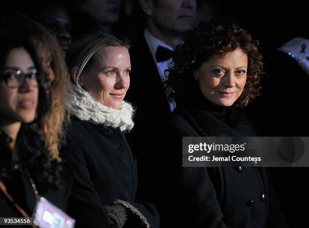 Actress and UNAIDS Goodwill Ambassador Naomi Watts and actress and UNICEF Goodwill Ambassador Susan Sarandon attend the amfAR world AIDS day event at...