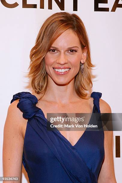 Actress Hilary Swank attends a screening of "Invictus" as part of the Museum of The Moving Image's salute to Clint Eastwood at the Paris Theatre on...