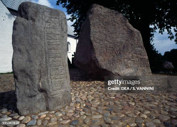 Rune stones, Jelling, Denmark. Viking civilisation, 10th century.