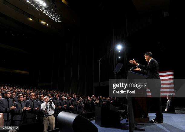 President Barack Obama arrives to speak in Eisenhower Hall at the United States Military Academy at West Point December 1, 2009 in West Point, New...