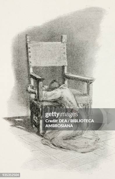 Gertrude slumped on a chair in desperation, illustration by Gaetano Previati , from The Betrothed, A Milanese story of the 17th century, History of...