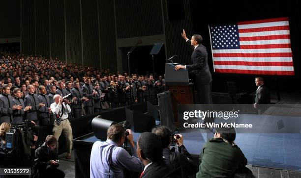 President Barack Obama greets cadets before speaking at the U.S. Military Academy at West Point on December 1, 2009 in West Point, New York....