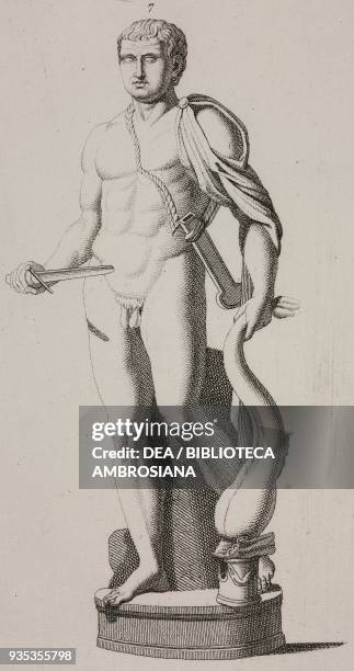 Statue of Marcus Vipsanius Agrippa with sword and dolphin, illustration from Roman iconography, Volume 1 by Ennio Quirino Visconti , with plates...
