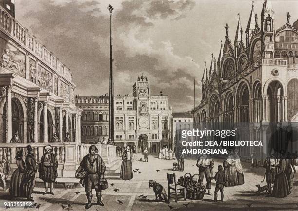 St Mark's square, Venice, engraving by Citterio from a painting by Angelo Inganni, from the Album: Exhibition of Fine Arts in Milan, 1840.