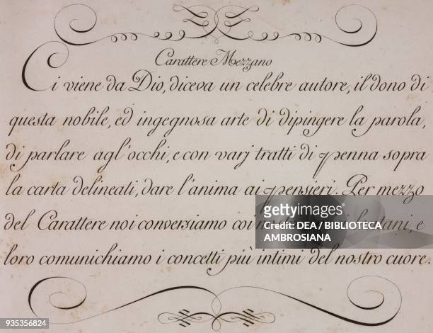 Median typeface, examples of writing and calligraphy, engraving from the Book of character in accordance with the taste the most modern and most...