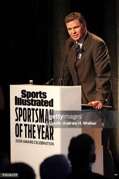 Sports Illustrated Writer Dan Patrick speaks during the 2009 Sports Illustrated Sportsman of the Year Celebration at The IAC Building on December 1,...