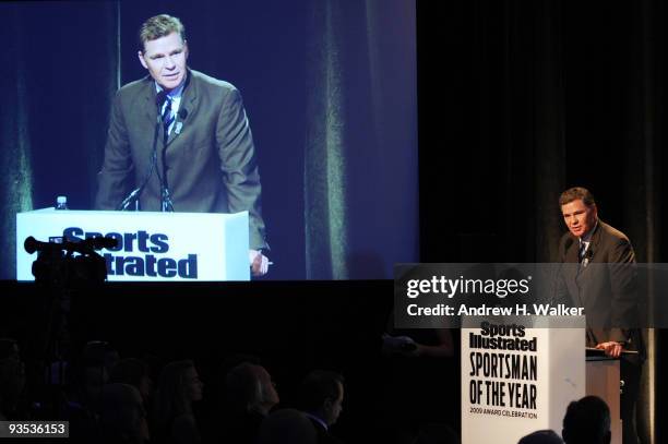 Sports Illustrated Writer Dan Patrick speaks during the 2009 Sports Illustrated Sportsman of the Year Celebration at The IAC Building on December 1,...