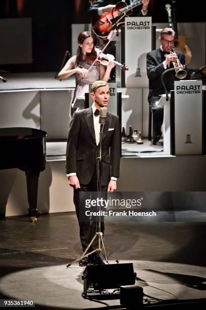 German singer Max Raabe performs live on stage during a concert at the Admiralspalast on March 20, 2018 in Berlin, Germany.
