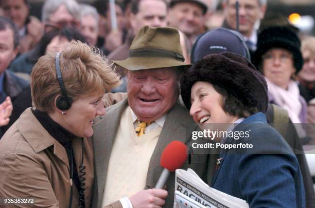 Henrietta Knight and Terry Biddlecombe , trainers of the Totesport Cheltenham Gold Cup Steeple Chase winner Best Mate, interviewed by Clare Balding...