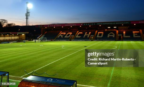 General view of Spotland Stadium, home of Rochdale FC during the Sky Bet League One match between Rochdale and Fleetwood Town at Spotland Stadium on...